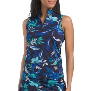 Tommy Bahama Romantic Blooms Shirt Womens XS Floral Sleeveless Golf Polo Top NEW